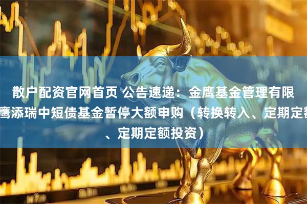 散户配资官网首页 公告速递：金鹰基金管理有限公司金鹰添瑞中短债基金暂停大额申购（转换转入、定期定额投资）